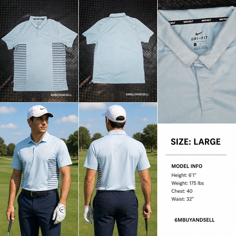 Nike Golf Mens Dri-FIT Polo Shirt Blue Striped Short Sleeve Large 890091-452